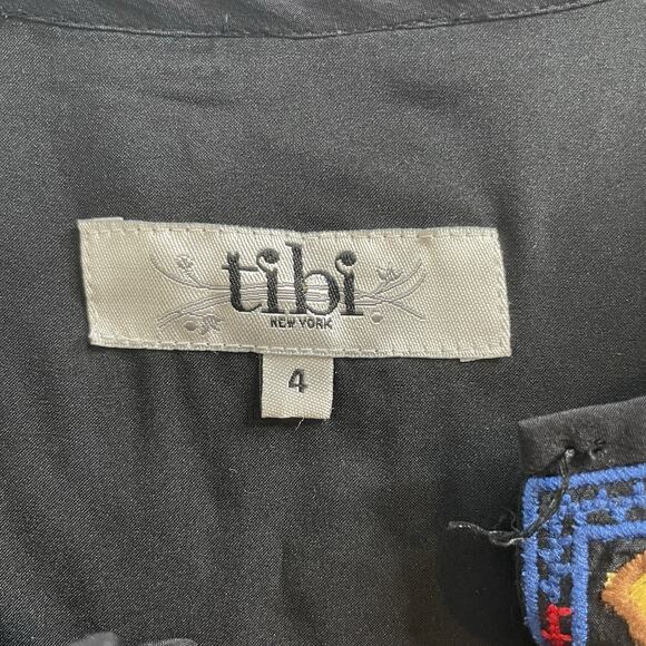 Tibi Women's Black‎ Embroidered Sleeveless Silk Dress Size 4 Aztec Boho Party - Picture 5 of 14